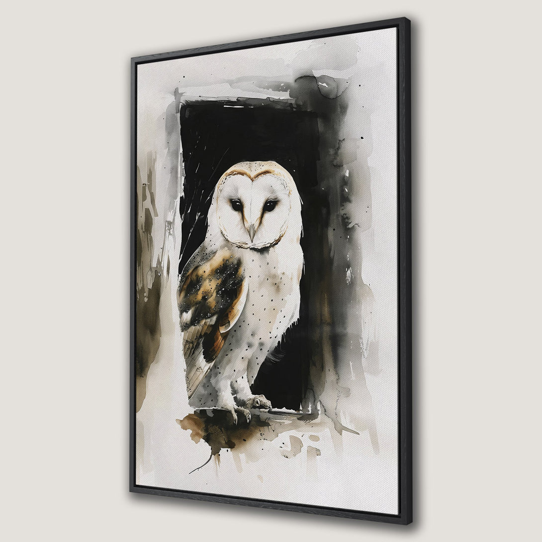 Framed Wall Art: Watercolor barn owl print in neutral tones. Add a touch of nature and elegance to your home with this stunning canvas art.