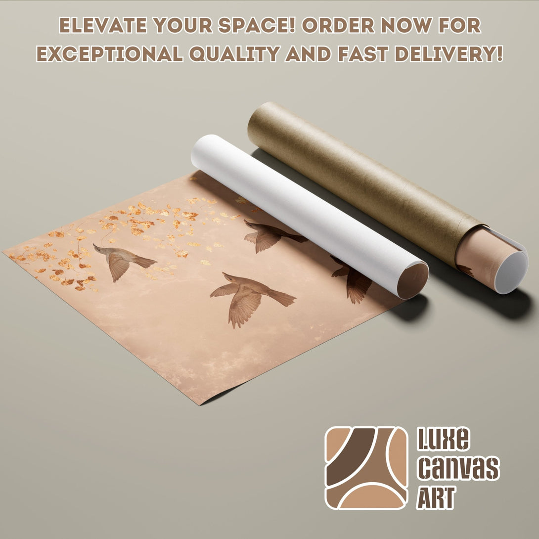 Poster Roll featuring floral artwork in blue, orange, and gold tones. Elevate your space with this beautiful art poster!