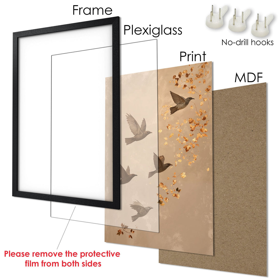 Framed Poster featuring floral art in a modern style with a warm, earthy color palette. Enhance your space with this beautiful Poster!