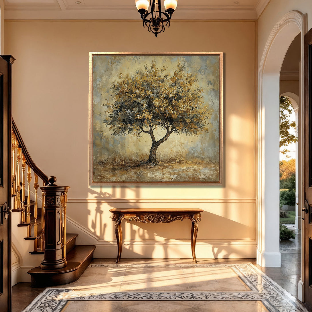 Framed Wall Art: Elegant tree painting in a warm, neutral color palette. Adds a touch of nature and sophistication to any interior space. Shop now!