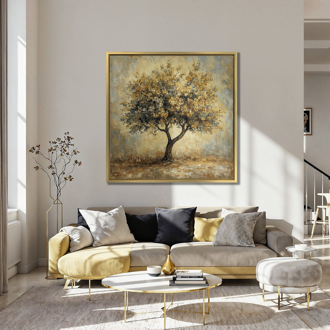 Canvas Print of a tree art piece with a warm, earthy color palette. Perfect for adding a touch of nature-inspired elegance to your space.