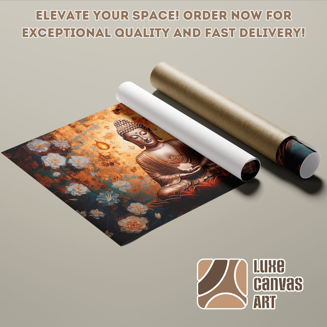 Buddha Poster Roll, warm color palette, floral art print, ready to elevate your space!