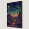 Serene Cactus Landscape Canvas Print with Starlit Sky