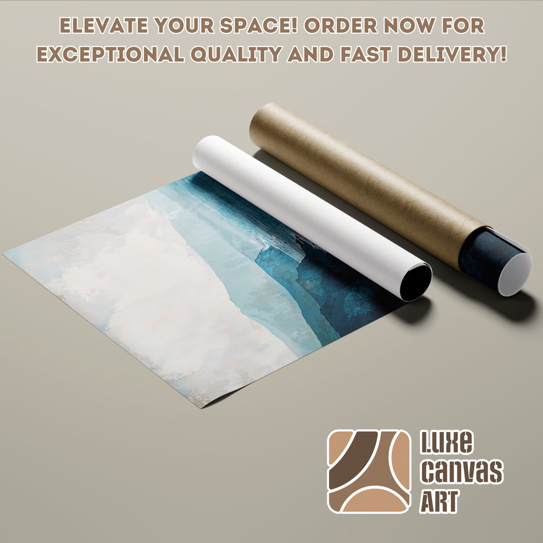 Abstract art poster roll in blue and white tones. Elevate your space with this stunning poster! Order now for fast delivery.