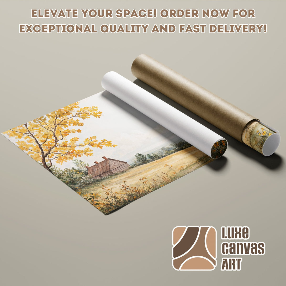 Watercolor landscape Poster Roll with warm yellow and brown tones. Order yours today!
