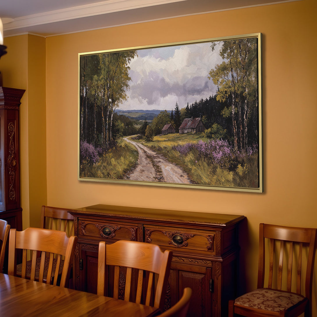 Canvas Print of a serene landscape painting in neutral tones, perfect for adding a touch of rustic charm to your home.
