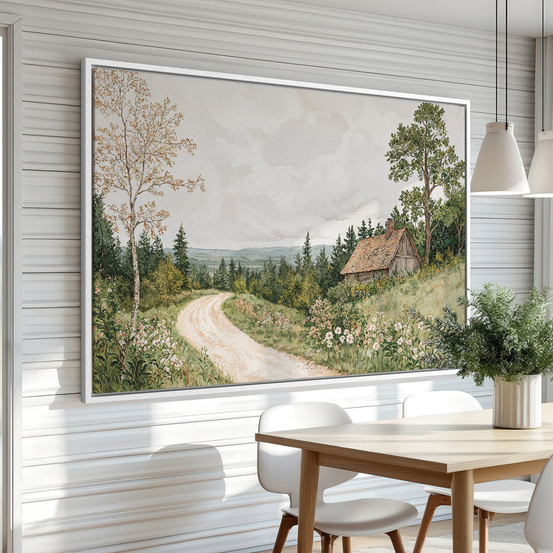 Framed Wall Art: Rustic landscape Canvas Print with a neutral color palette. Perfect for adding a touch of nature to your home decor. Shop now!