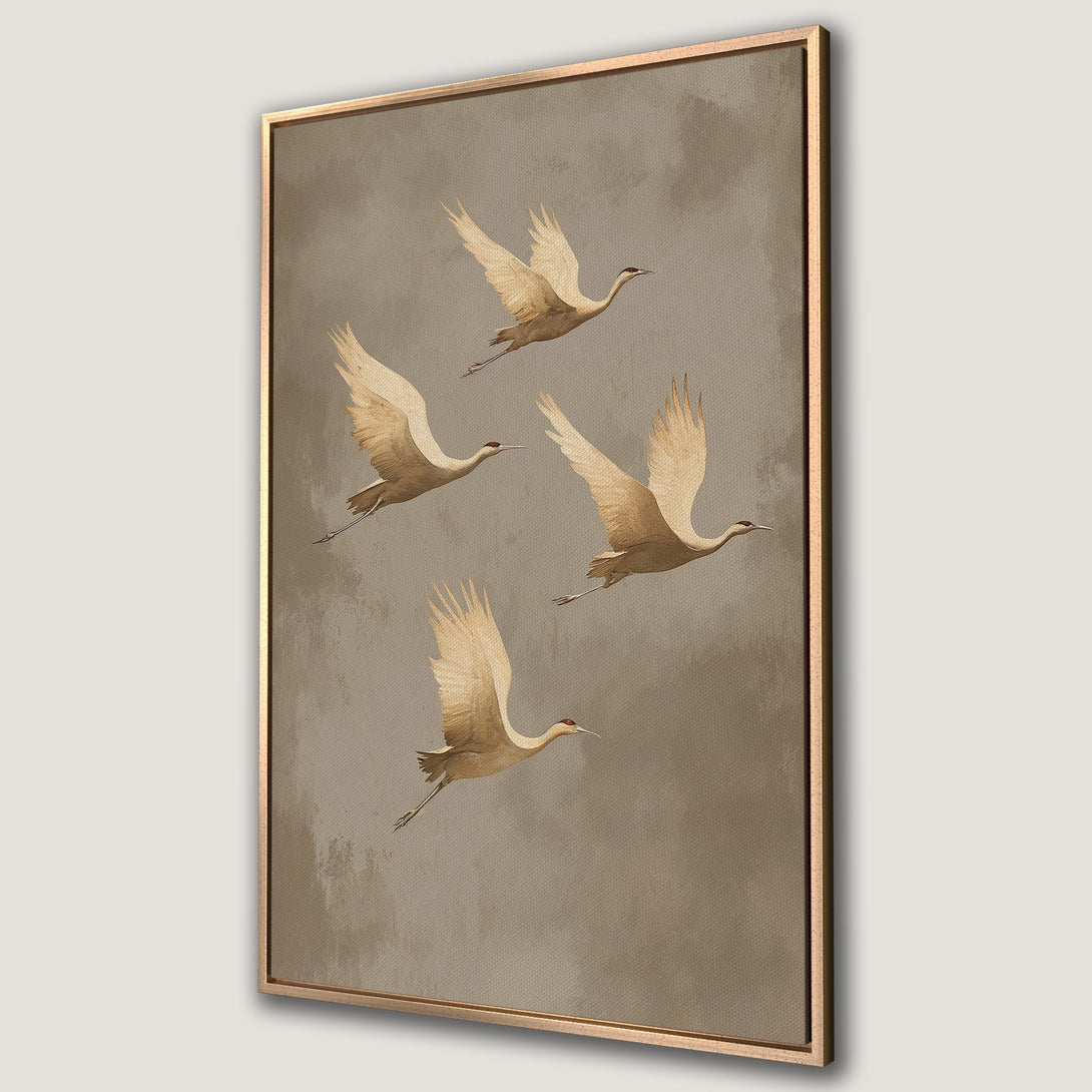 Framed Wall Art featuring elegant birds in flight. Neutral color palette with a vintage, artistic style. Perfect for adding a touch of nature to your decor.
