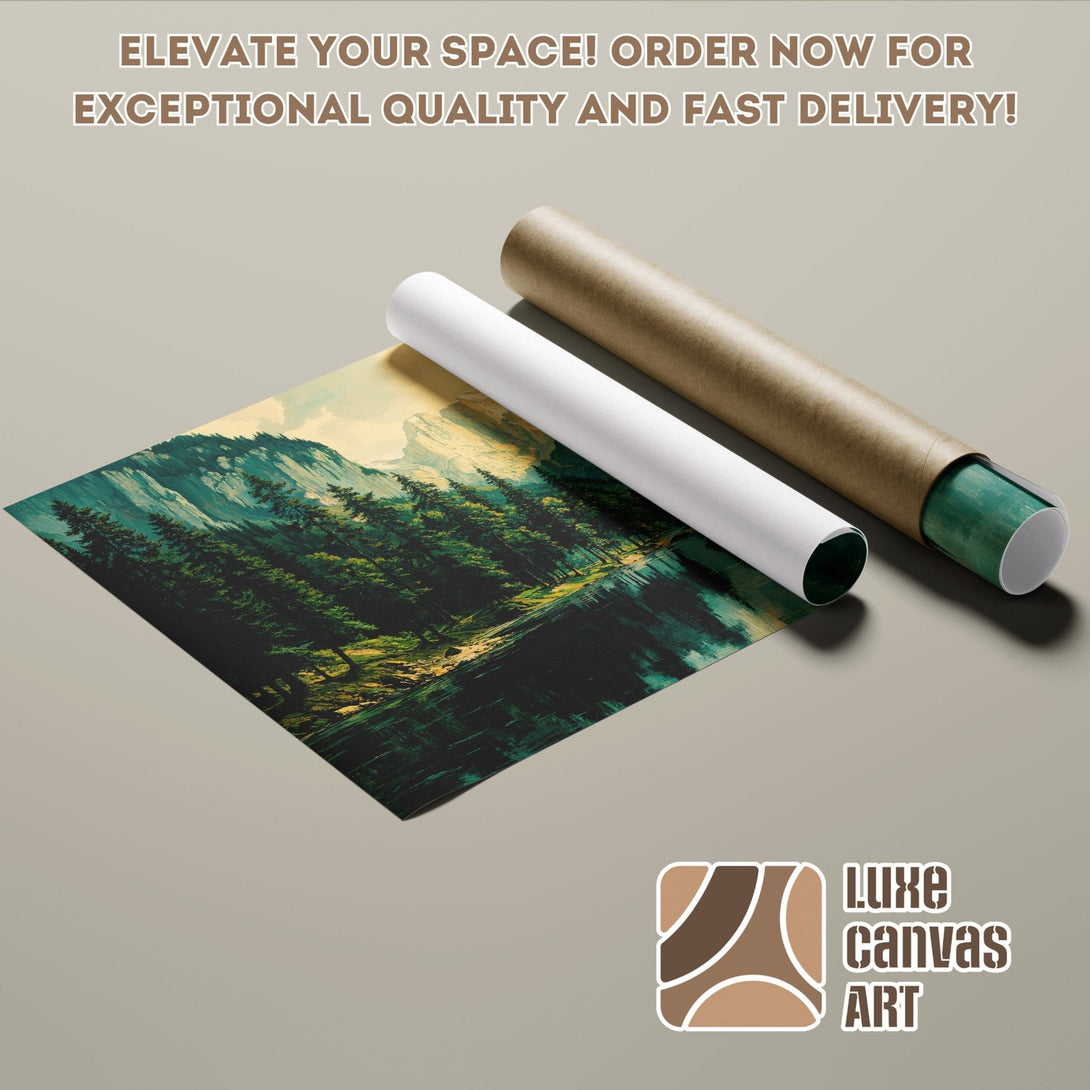 Poster Roll featuring a landscape art print in green and blue tones. Elevate your space!