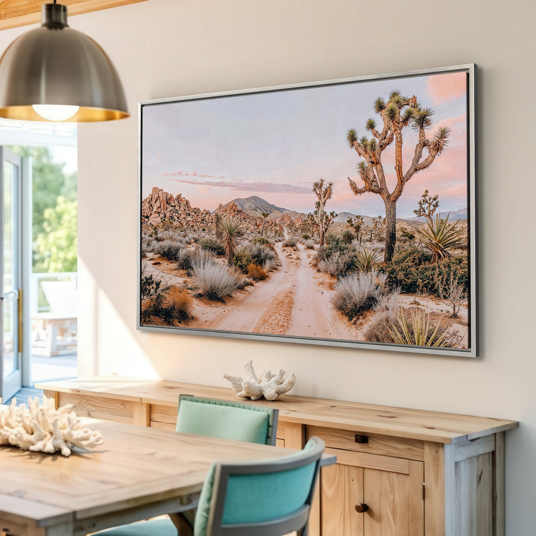 Framed Wall Art: Desert landscape Canvas Print with warm, neutral tones. Bring the beauty of nature into your home!