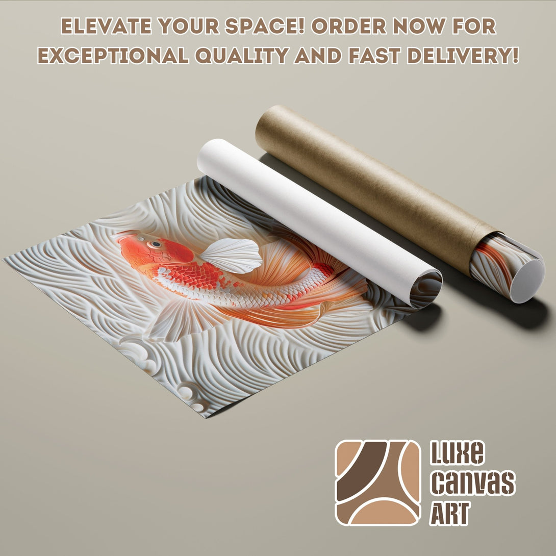 Koi fish Poster Roll art print in warm tones. Elevate your space with this stunning wall art! Order now!