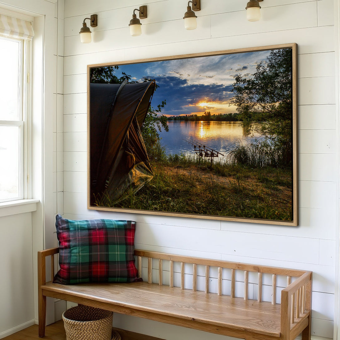 Framed Wall Art: Stunning sunset landscape canvas print with warm hues. Perfect for rustic decor. Bring nature indoors!