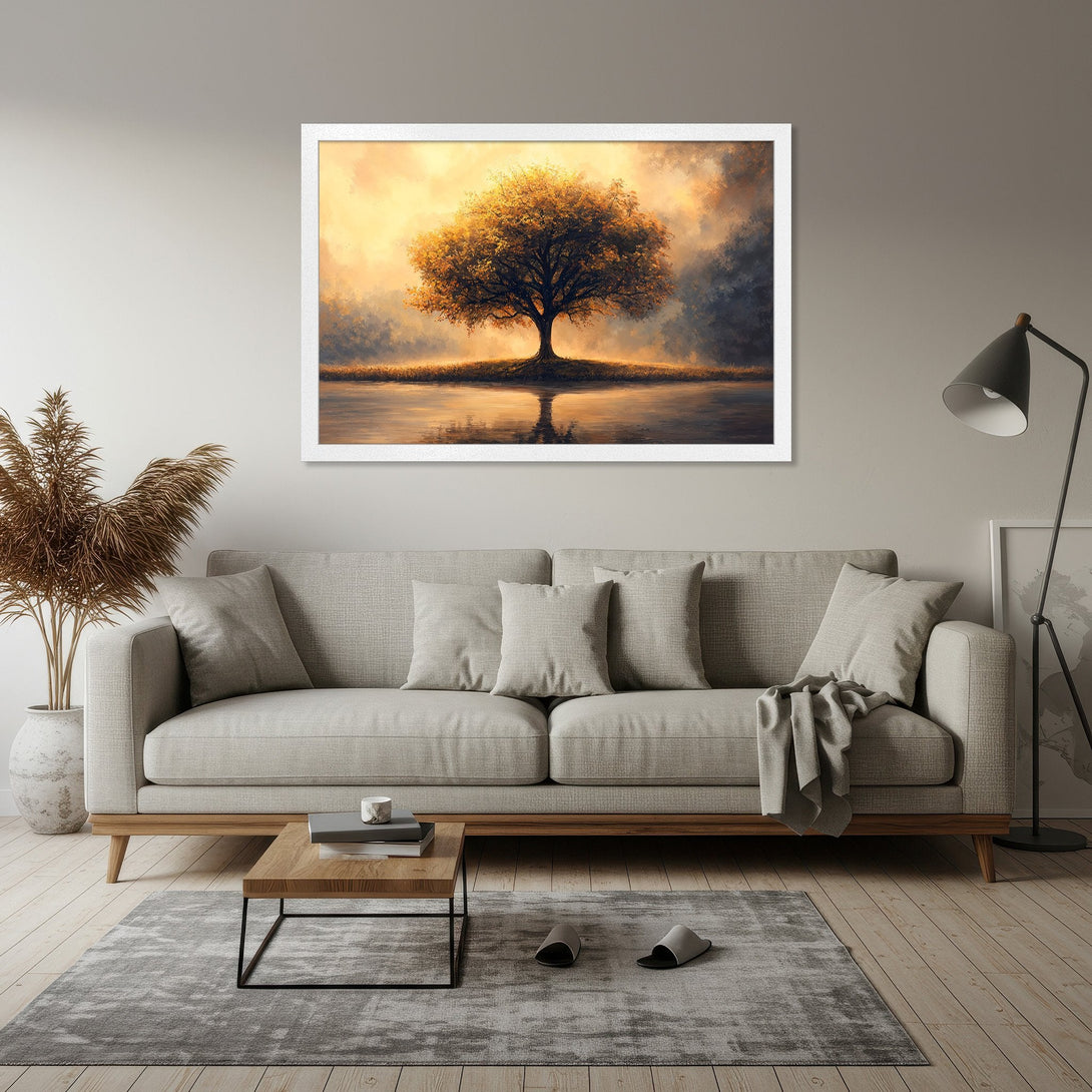 Framed Poster: Abstract elephant art print in blue and gold. Modern style, perfect wall decor.