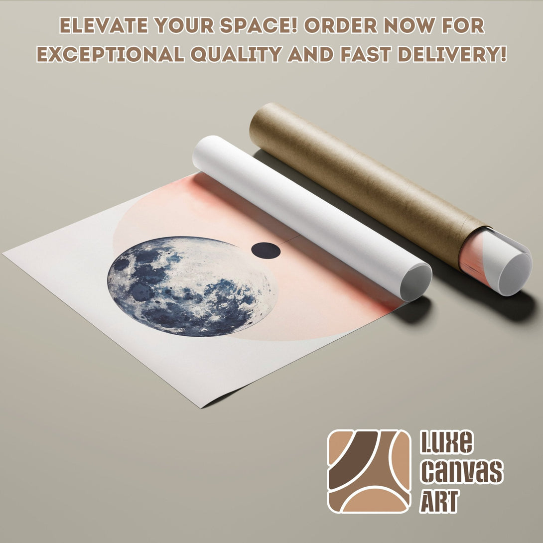 Poster Roll with moon art print. Modern style, neutral color palette. Elevate your space with exceptional quality!