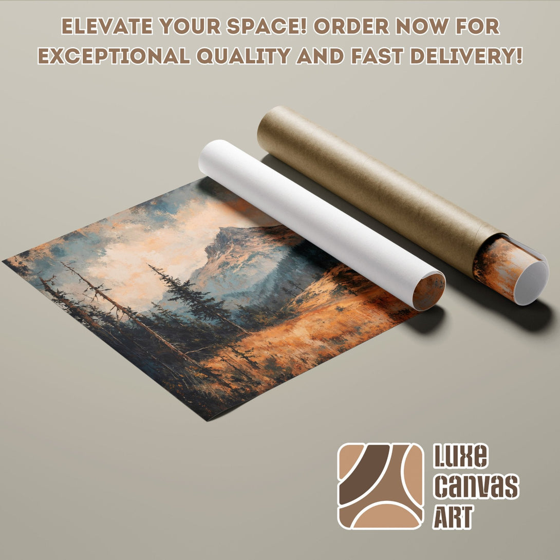 Mountain landscape Poster Roll art print in warm tones. Elevate your space!