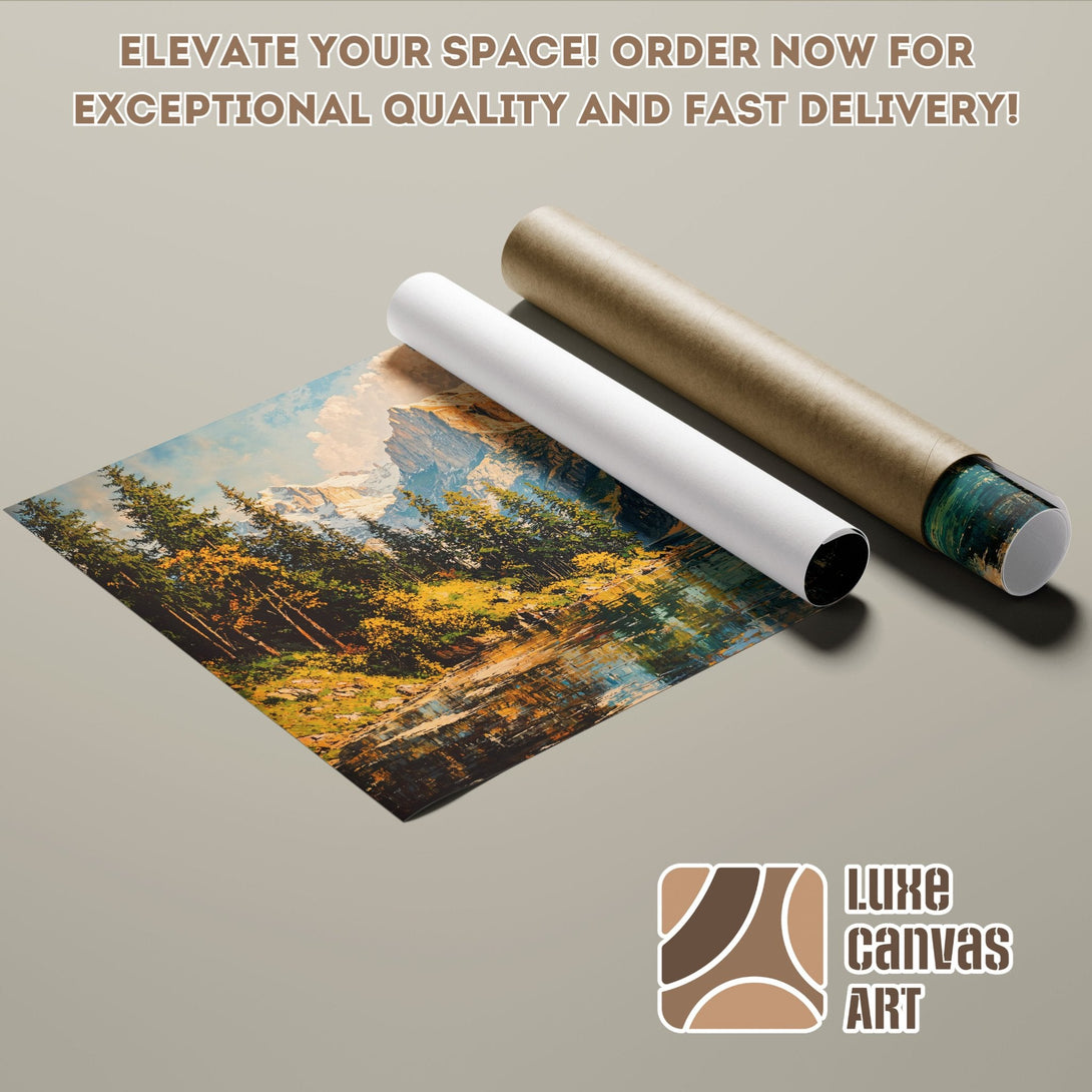 Landscape Poster Roll, Impressionist style art with blue, green, and yellow hues. Order now!