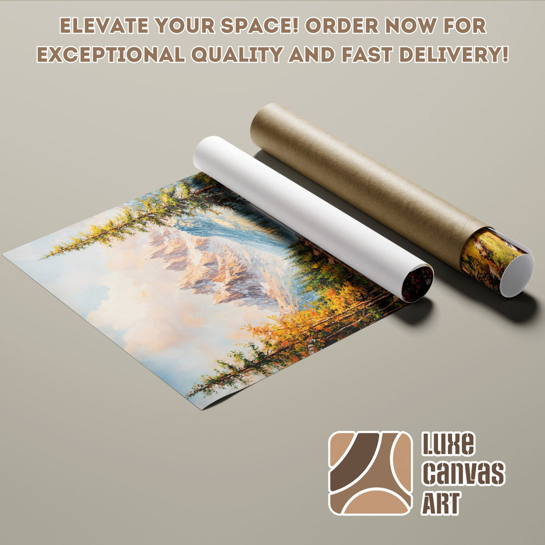Poster Roll of a mountain landscape painting in warm, earthy tones. Elevate your space with this art!