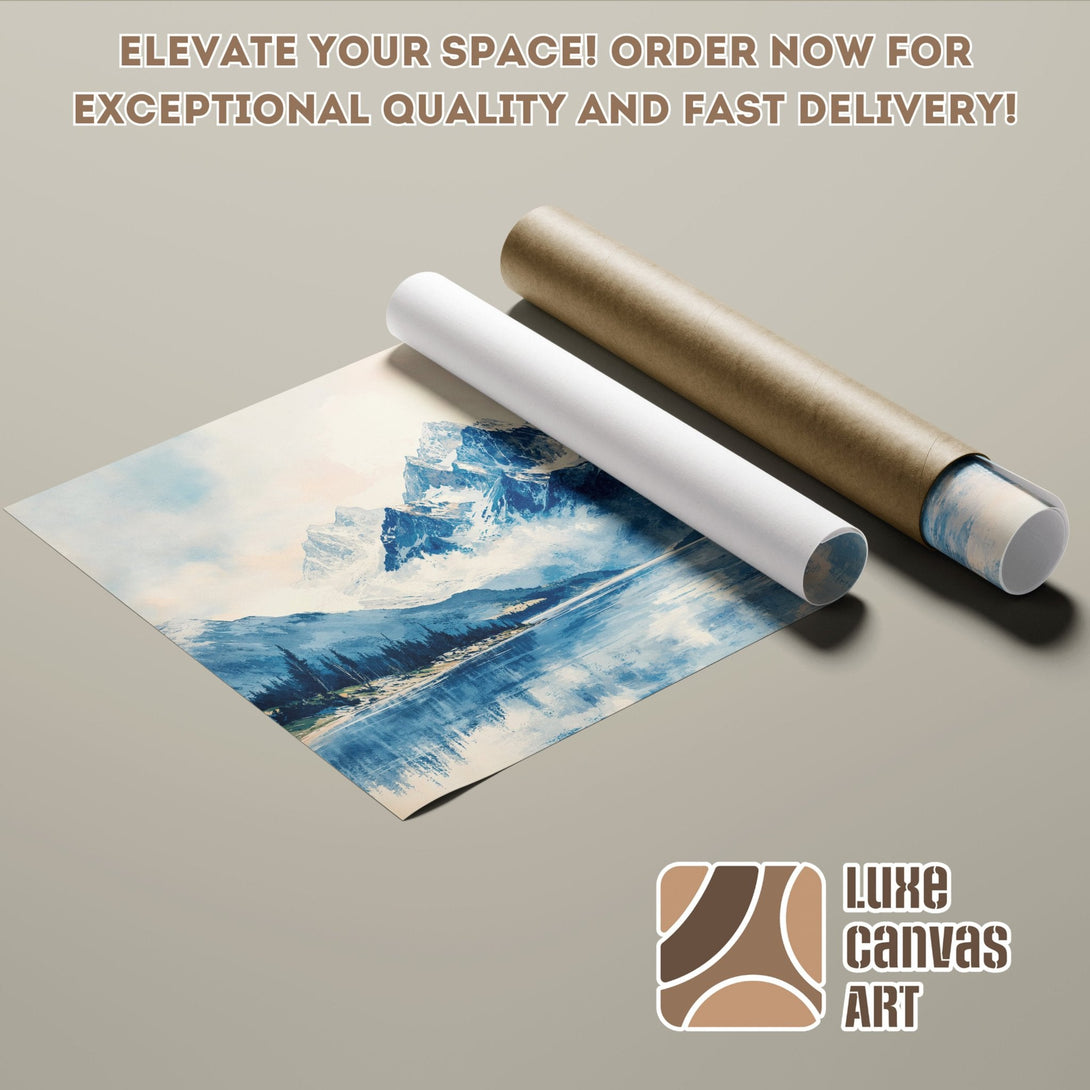 Abstract mountain Poster Roll in blue and white, perfect for any space. Order now!