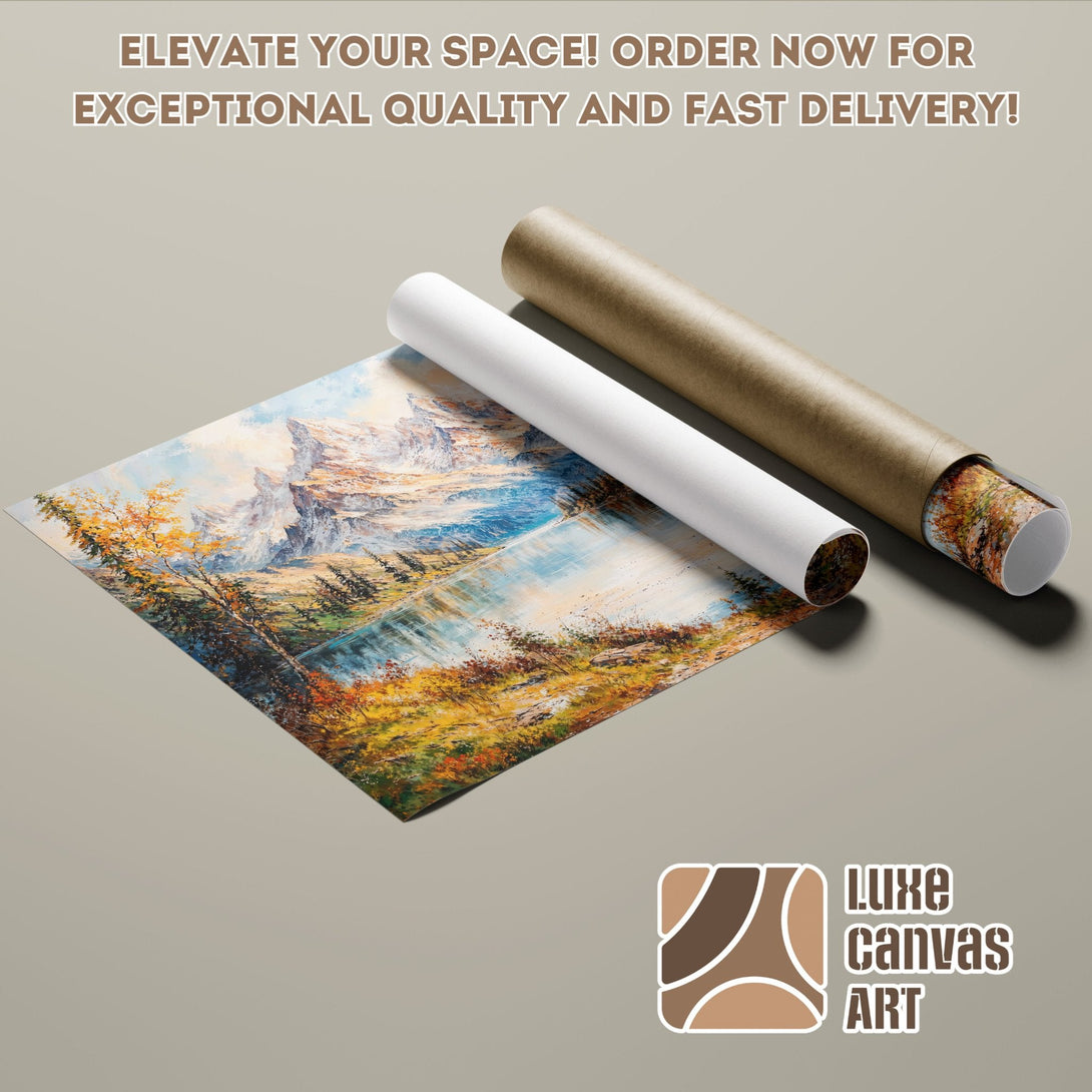Poster Roll of a landscape painting with warm autumn colors. Elevate your space!