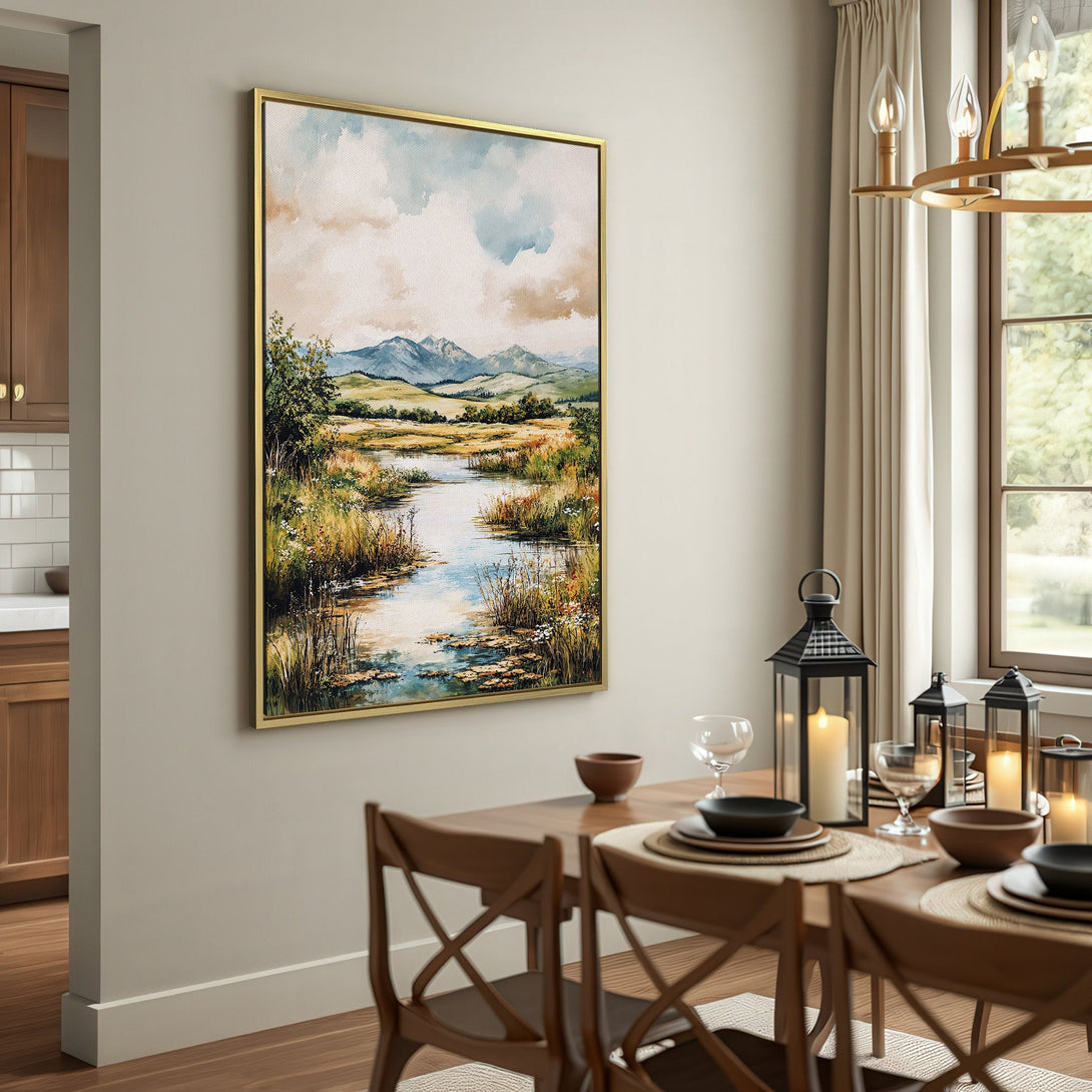 Canvas Print of a serene landscape painting with a neutral color palette, perfect for adding a touch of nature to your home decor.