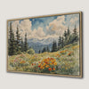 Serene Mountain Landscape Canvas Print with Wildflowers