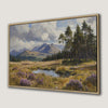Serene Mountain View with Purple Flowers Canvas Print