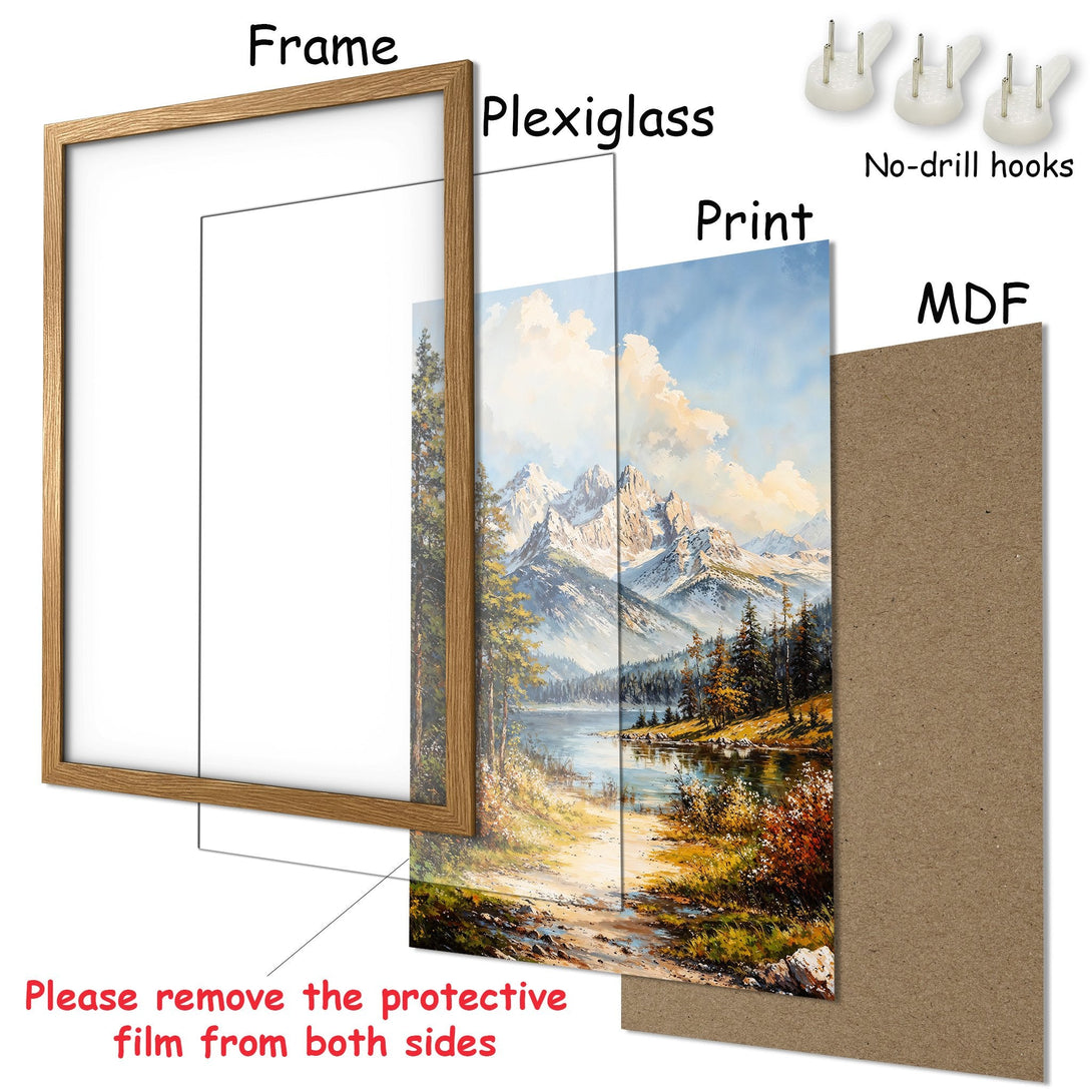 Framed Poster featuring a landscape painting in warm tones. A beautiful art print ready to hang.