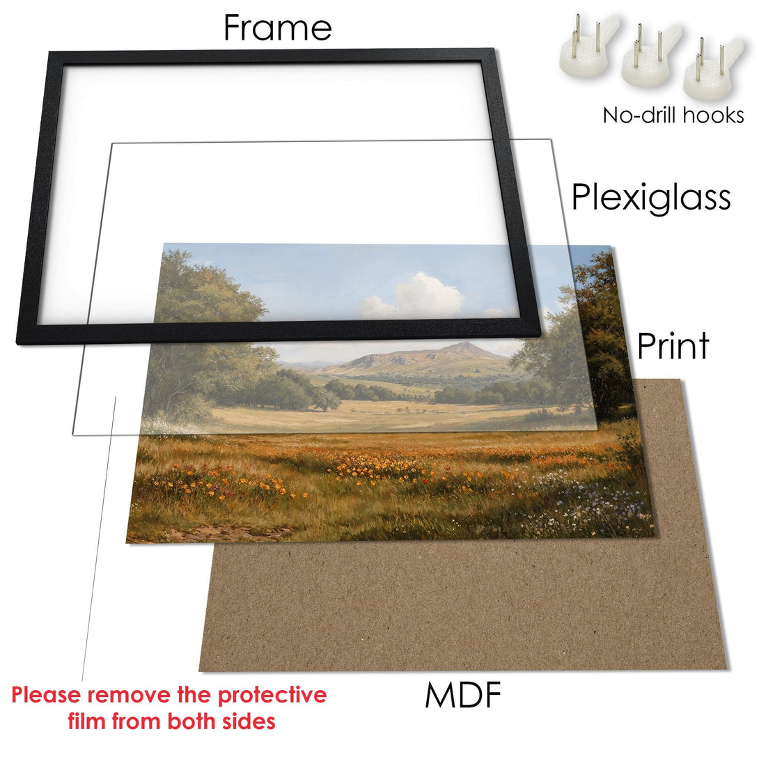 Framed Poster of a scenic landscape painting in warm earth tones. Perfect wall art for your home!