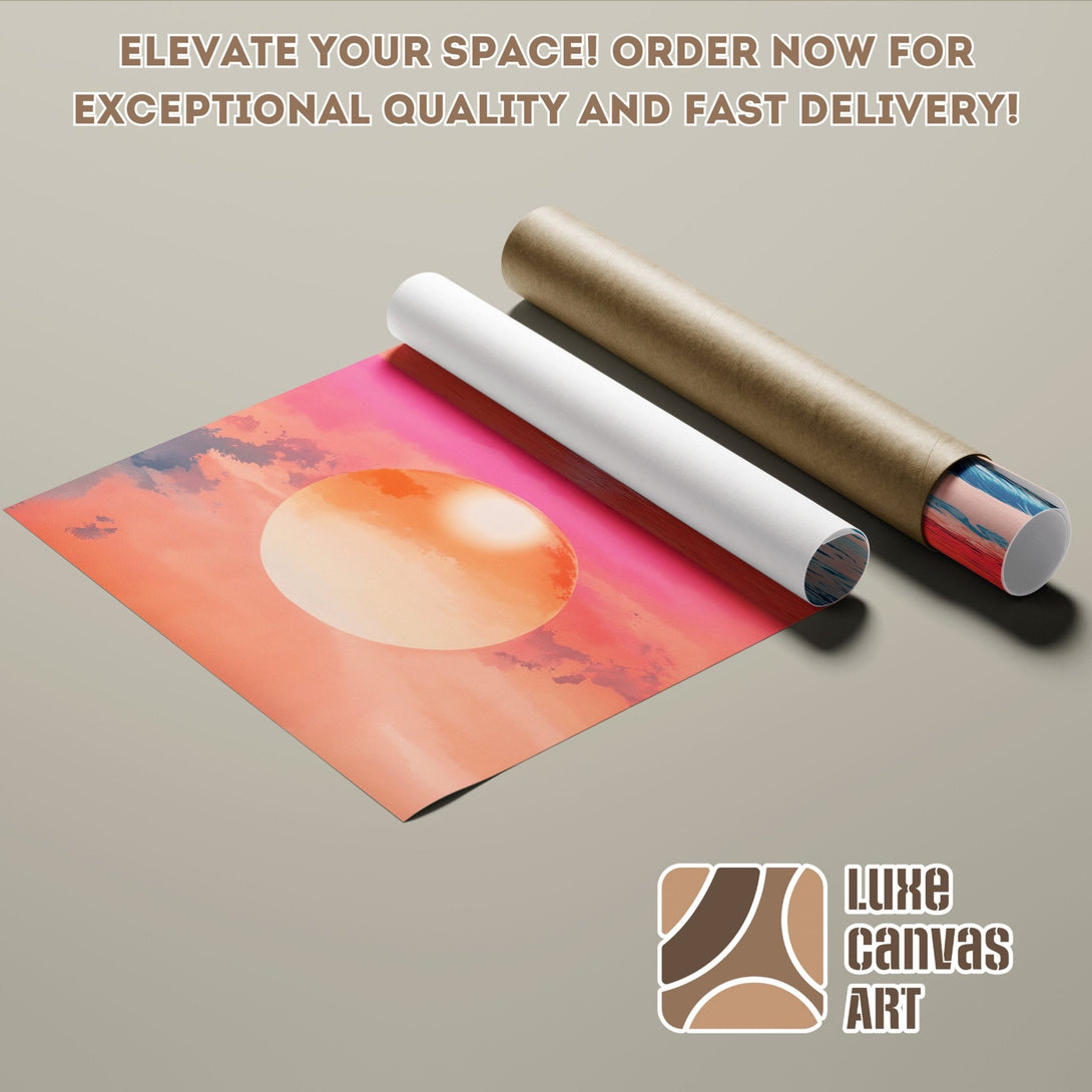 Abstract sunset Poster Roll art in pink, orange, and blue. Elevate your space with Luxe Canvas Art!