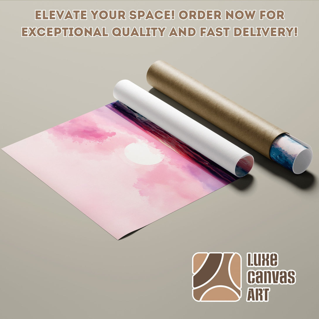 Pink sunset watercolor Poster Roll art print. Elevate your space!