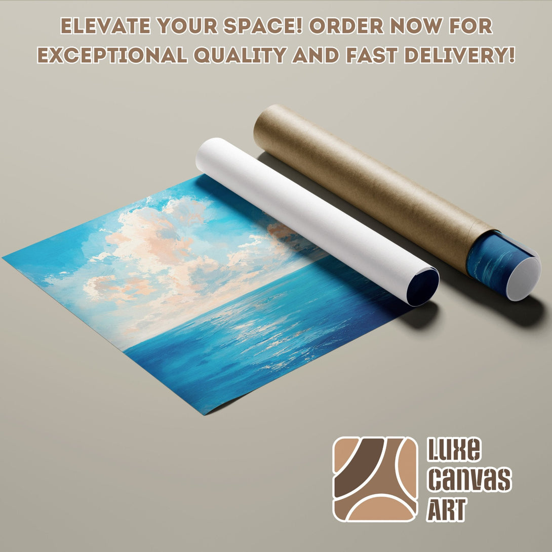 Poster Roll featuring a seascape painting in blue and beige tones. Elevate your space with art!