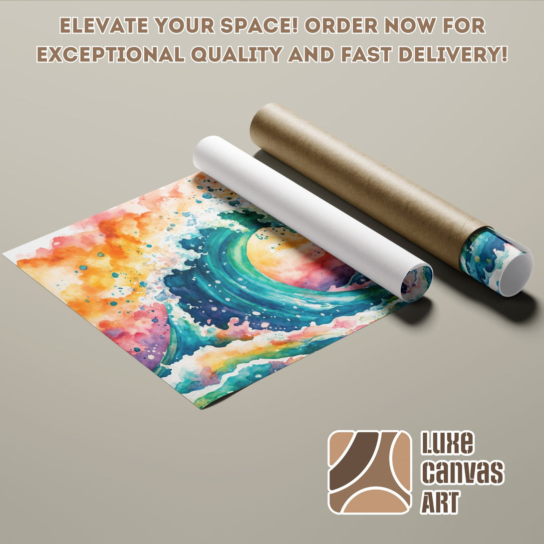 Poster Roll featuring a watercolor wave in vibrant colors. Perfect wall art!