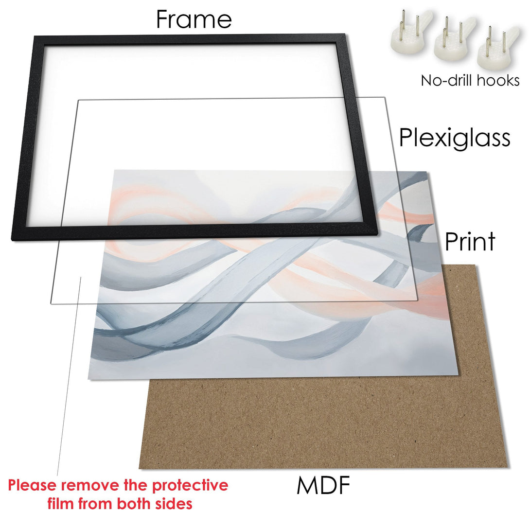 Framed Poster with abstract watercolor art in gray and peach tones. Modern wall decor for your home.