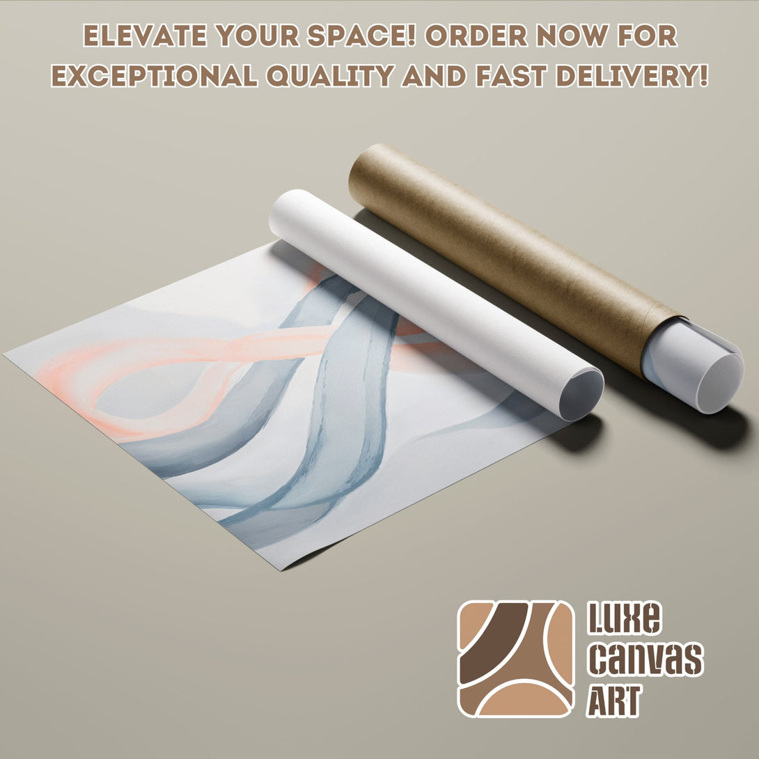 Abstract art Poster Roll in muted blue, peach, and gray tones. Elevate your space today!