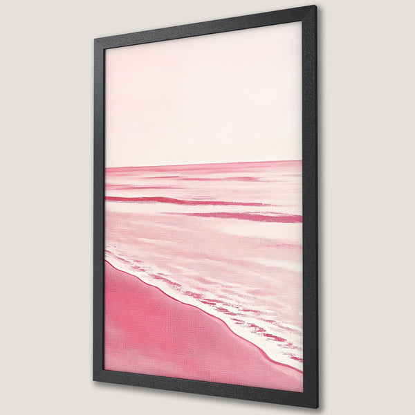 Framed Poster featuring a pink abstract landscape painting. Modern art style with a soft, pink color palette. Perfect wall decor.