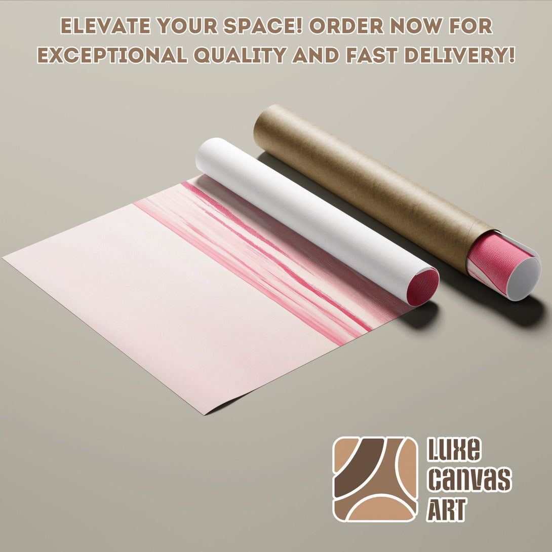 Abstract art Poster Roll with pink and white brushstrokes, neutral color palette. Order now!
