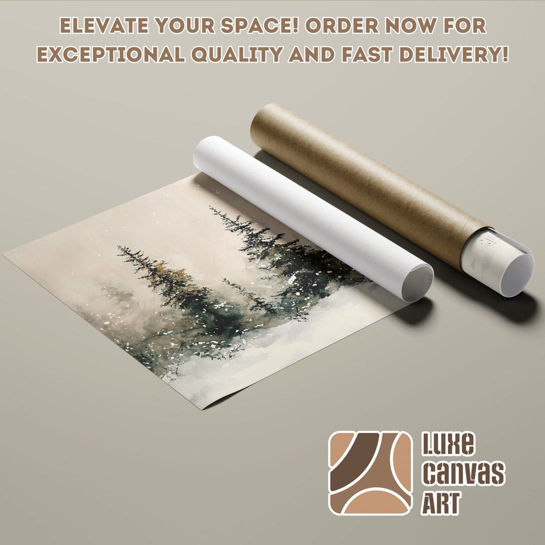 Poster Roll with winter forest art in neutral tones. Elevate your space with this beautiful print!