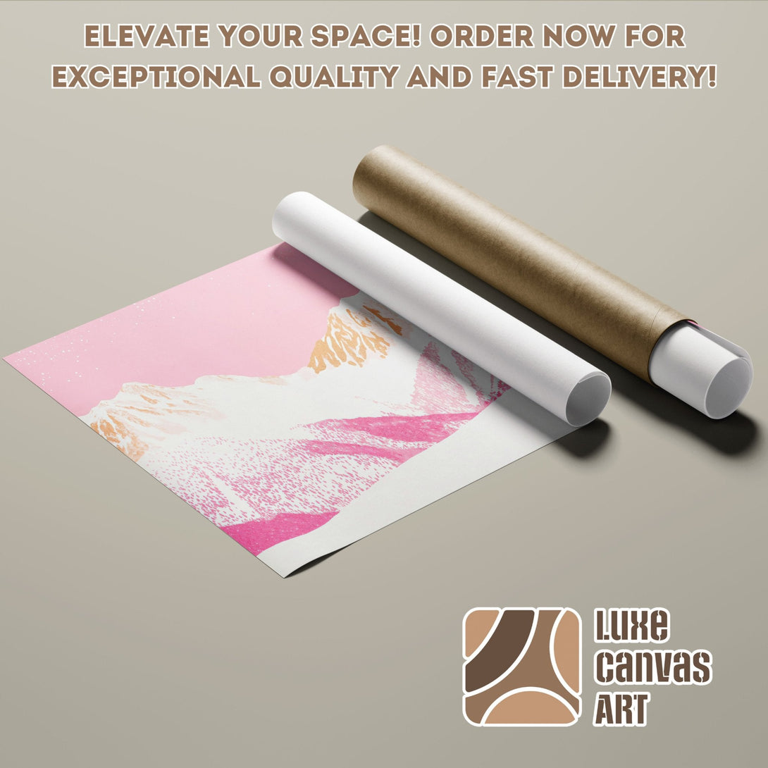 Poster Roll of Pink Mountain Art. Modern style, soft pink and white color palette. Elevate your space!