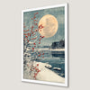 Serene Snowy Winter Landscape Art Poster with Full Moon