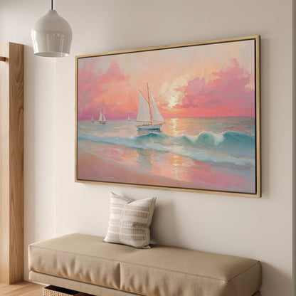 Serene Sunset Seascape Framed Canvas Print Coastal Art