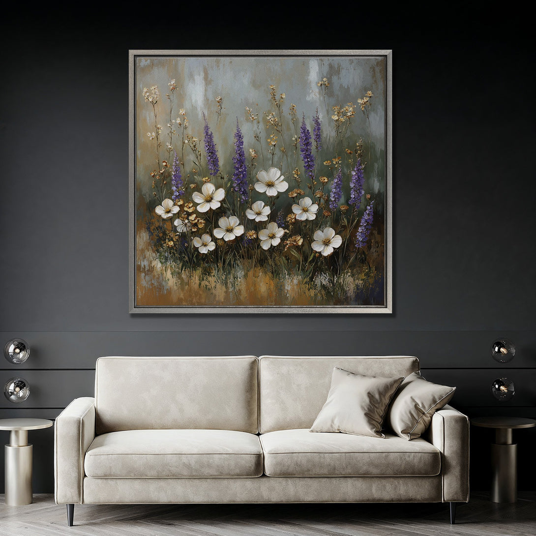 Framed Wall Art featuring a floral painting in a soft, muted color palette. Perfect for adding elegance to any space.