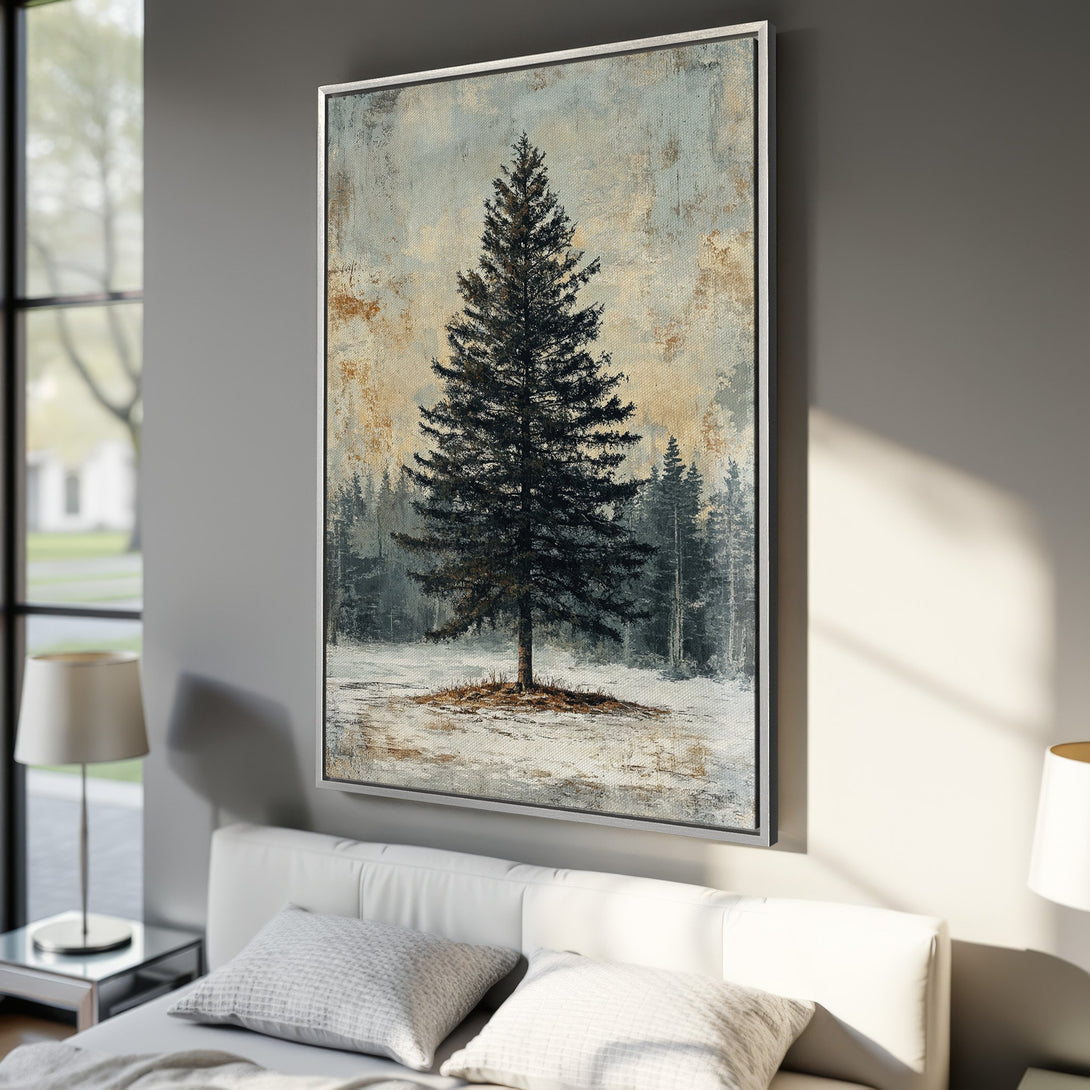 Framed Wall Art: Abstract tree painting in neutral tones. Enhance your space with this serene canvas print, perfect for modern decor.