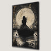 Silhouette Girl in Boat Under Full Moon Canvas Print