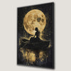 Silhouette of Girl in Boat Canvas Print with Full Moon