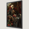Skeleton in Black Robes Art Poster with Red Roses - Gothic Decor