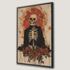 Skeleton on Throne Canvas Print with Red Rose Accents