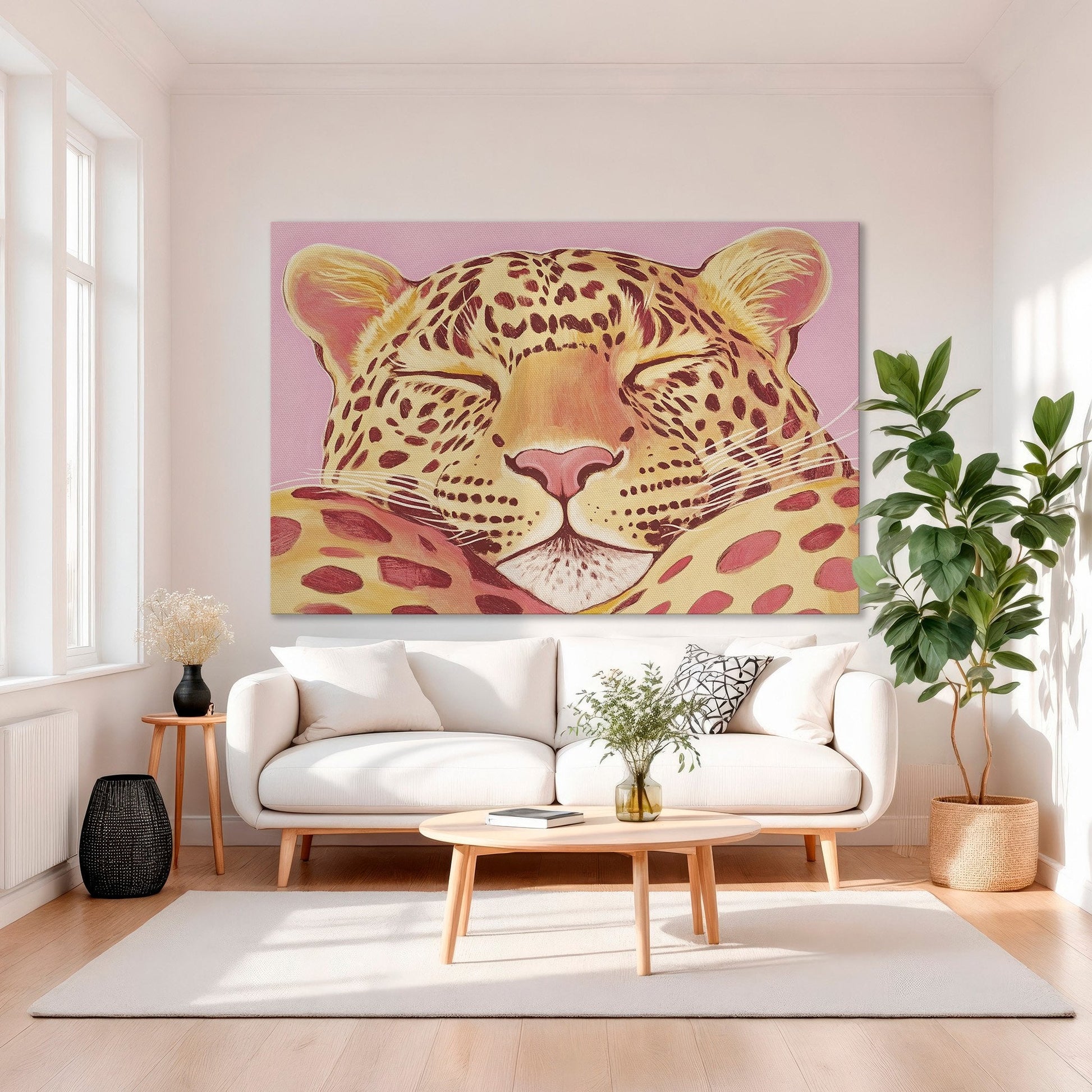 Sleeping Leopard Pink Canvas Print for Kids Room Decor