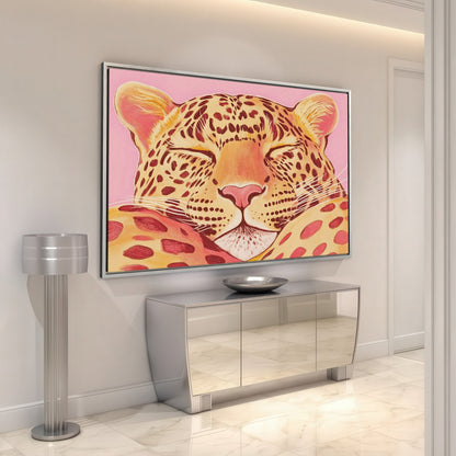 Sleeping Leopard Pink Canvas Print for Kids Room Decor