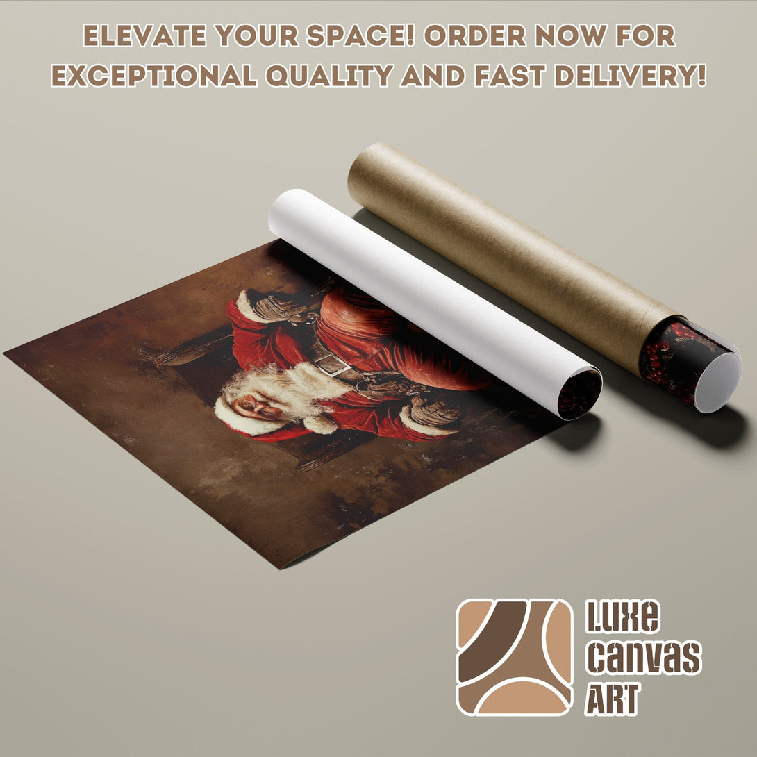 Santa Claus Poster Roll, vintage style, warm red & brown tones. Elevate your space with art!