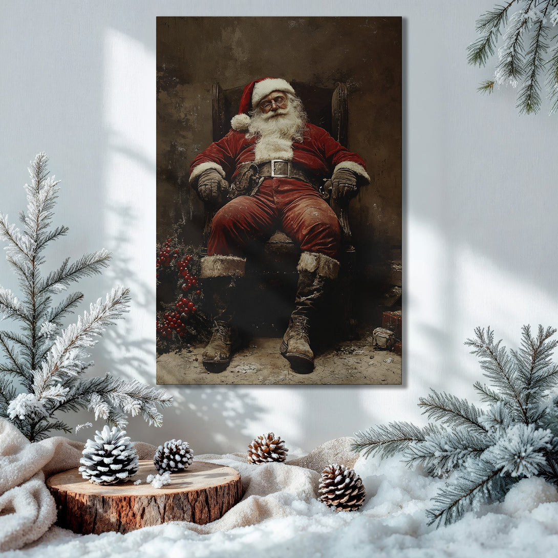 Framed Wall Art: Vintage Santa Claus Canvas Print with a warm, festive color palette. Perfect Christmas decor!